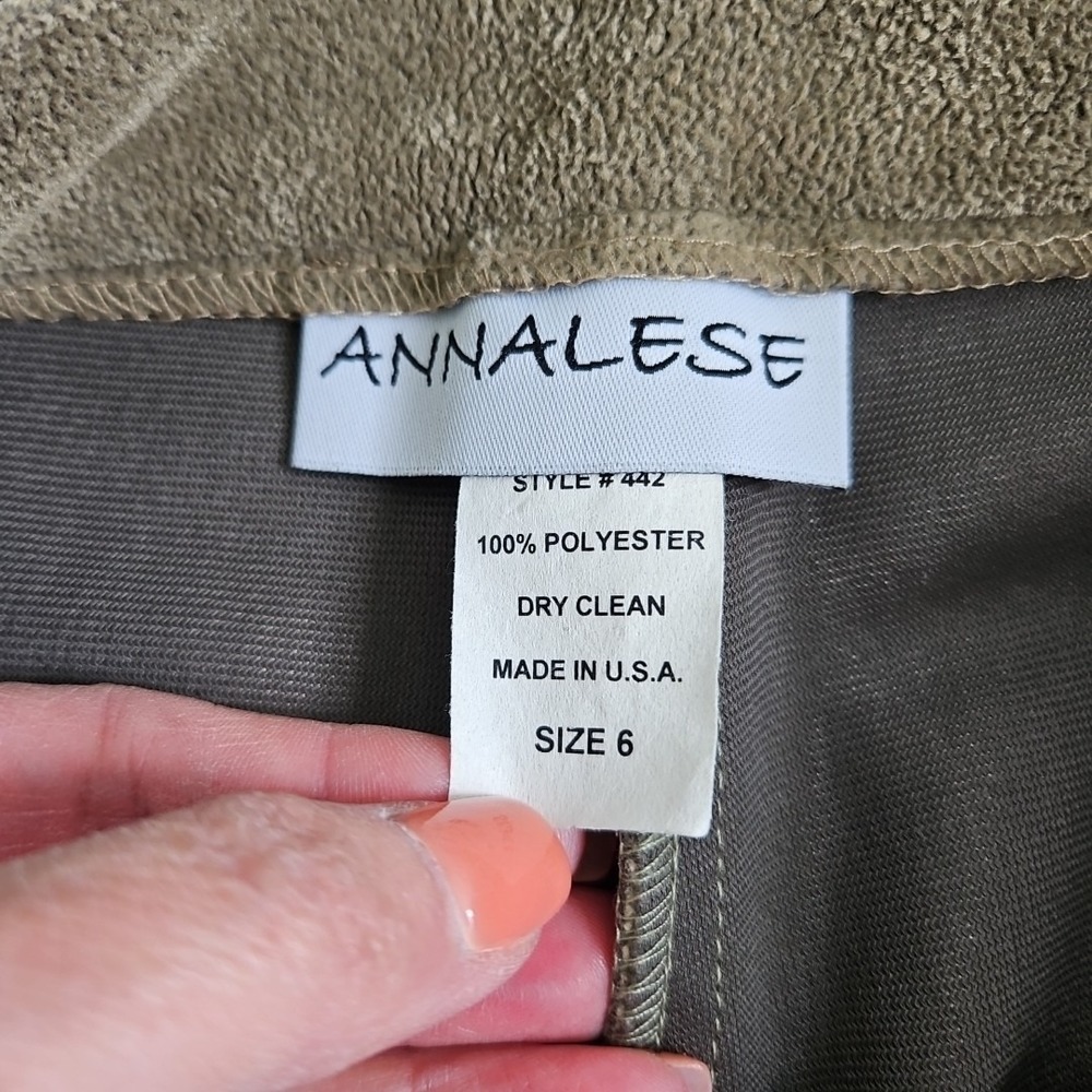 Vtg Faux Suede Women's Pants Olive Green Sz 6 Button Boho Minimalist Microfiber - Picture 6 of 10
